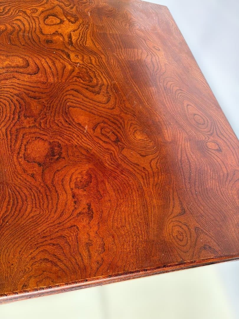 木製 座卓 彫刻入り 　昭和レトロ 　01d111