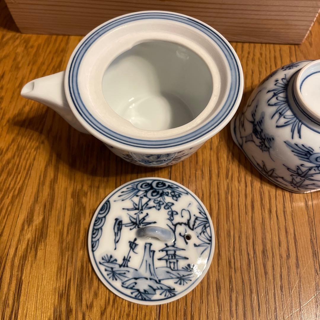 未使用 平安京泉作 染付 煎茶茶器揃 茶道具 共箱付き