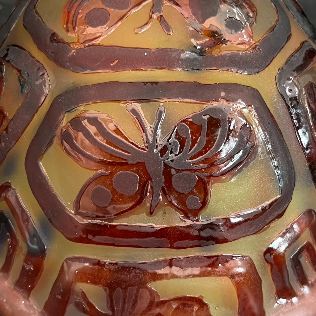 【証明書】エミールガレ　一灯ランプ 　亀紋　カメオ彫り　被せガラス　高さ10ｃｍ