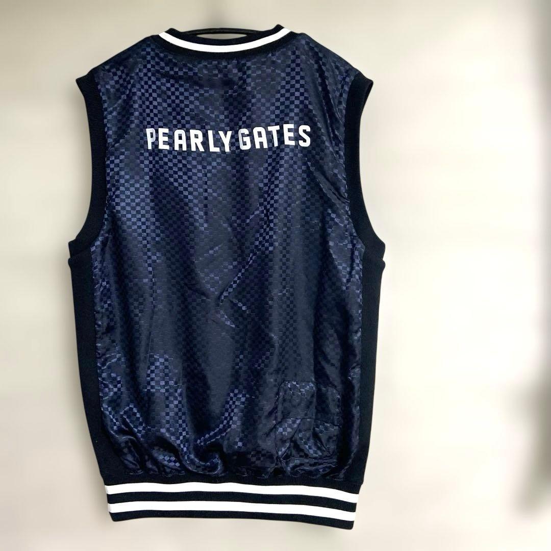 【極美品】パーリーゲイツゴルフ　リバーシブル ベスト サイズ5 濃紺 柄黒ニット