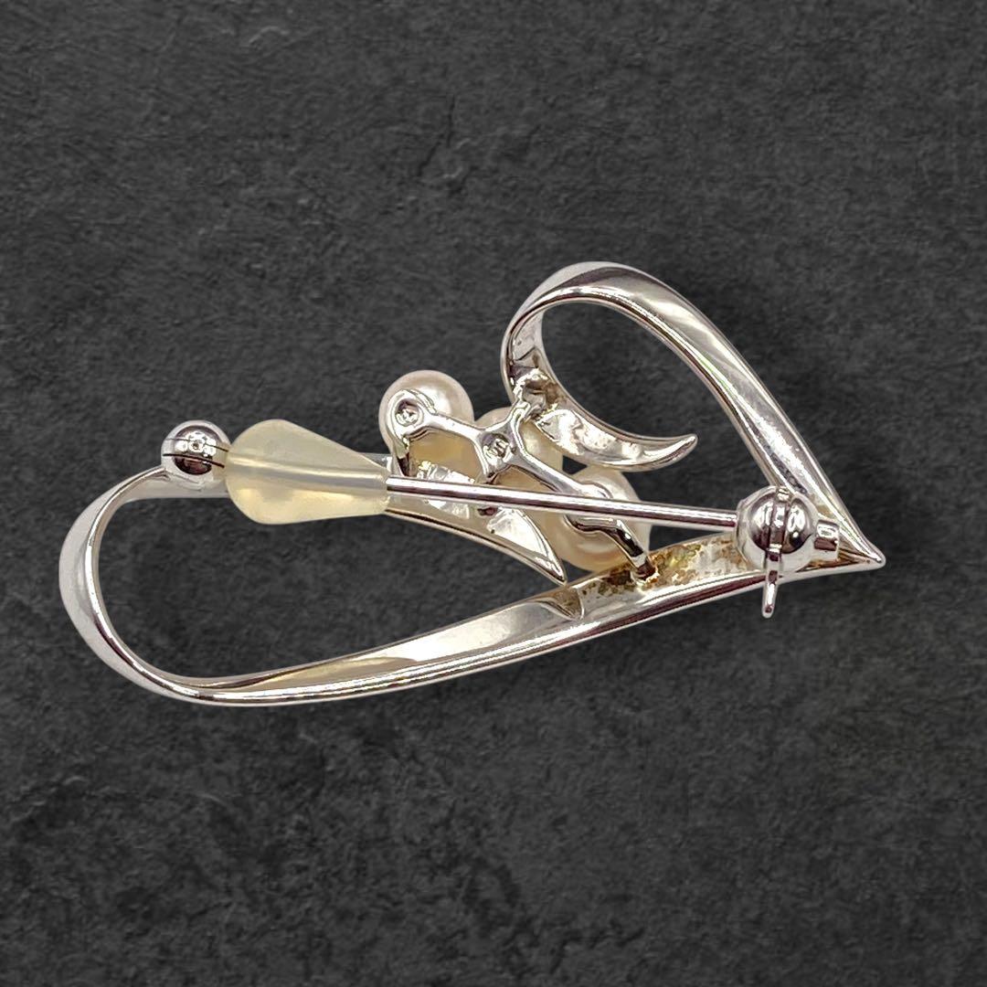 ミキモト アコヤ真珠 ハートブローチ シルバー 3珠 352