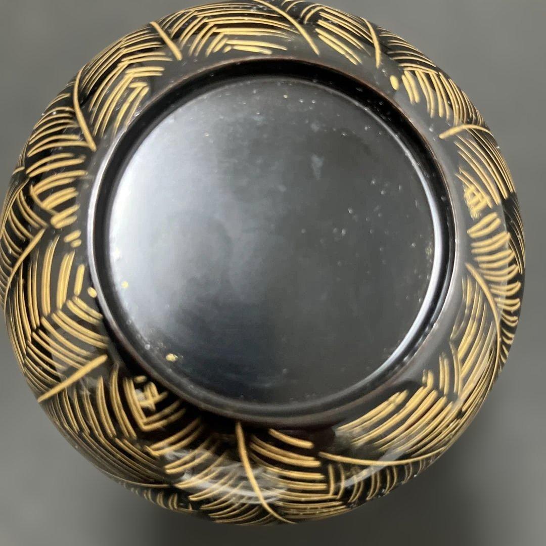 (1-191)茶道具　葉模様の棗　輪島塗　沈金ぼり　木箱付き