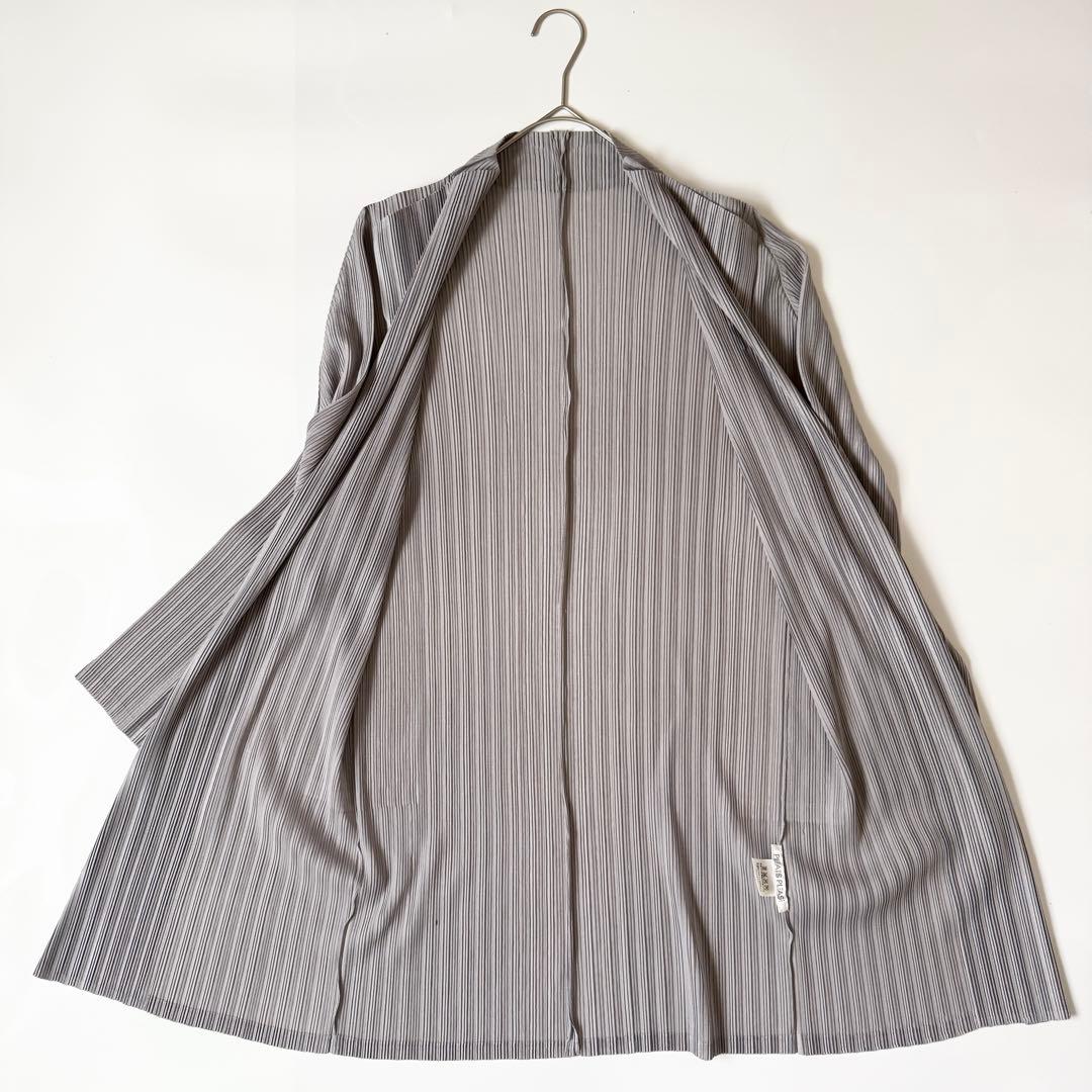 プリーツプリーズ イッセイミヤケ　長袖　ロングカーディガン　グレー　サイズ3
