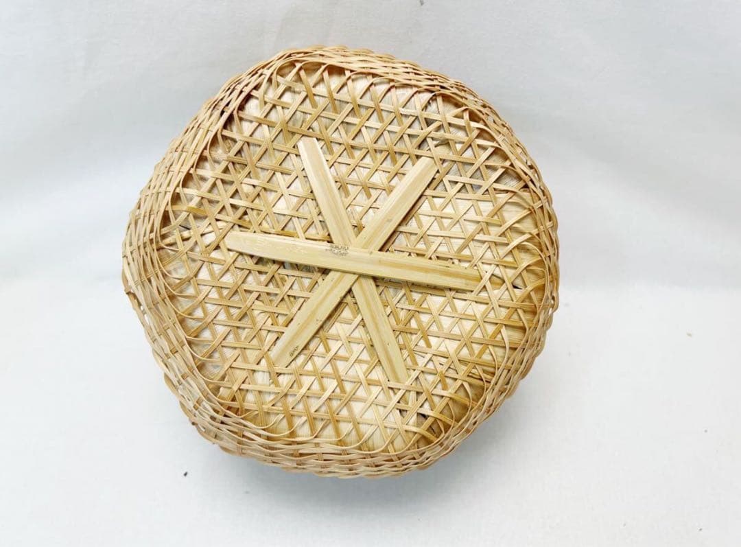 未使用 茶道具 島田竹宝斎作 又妙斎好写 唐筆篭炭斗 炭取 炭斗籠 竹細工 紙箱