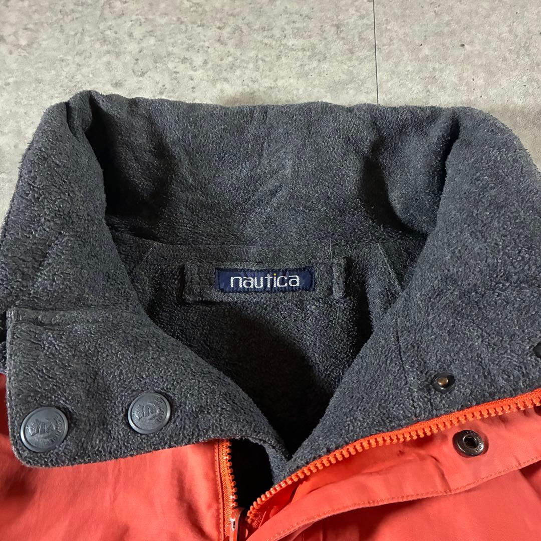 90s nauticaリバーシブルフリースジャケット刺繍ロゴフェードオレンジ短丈