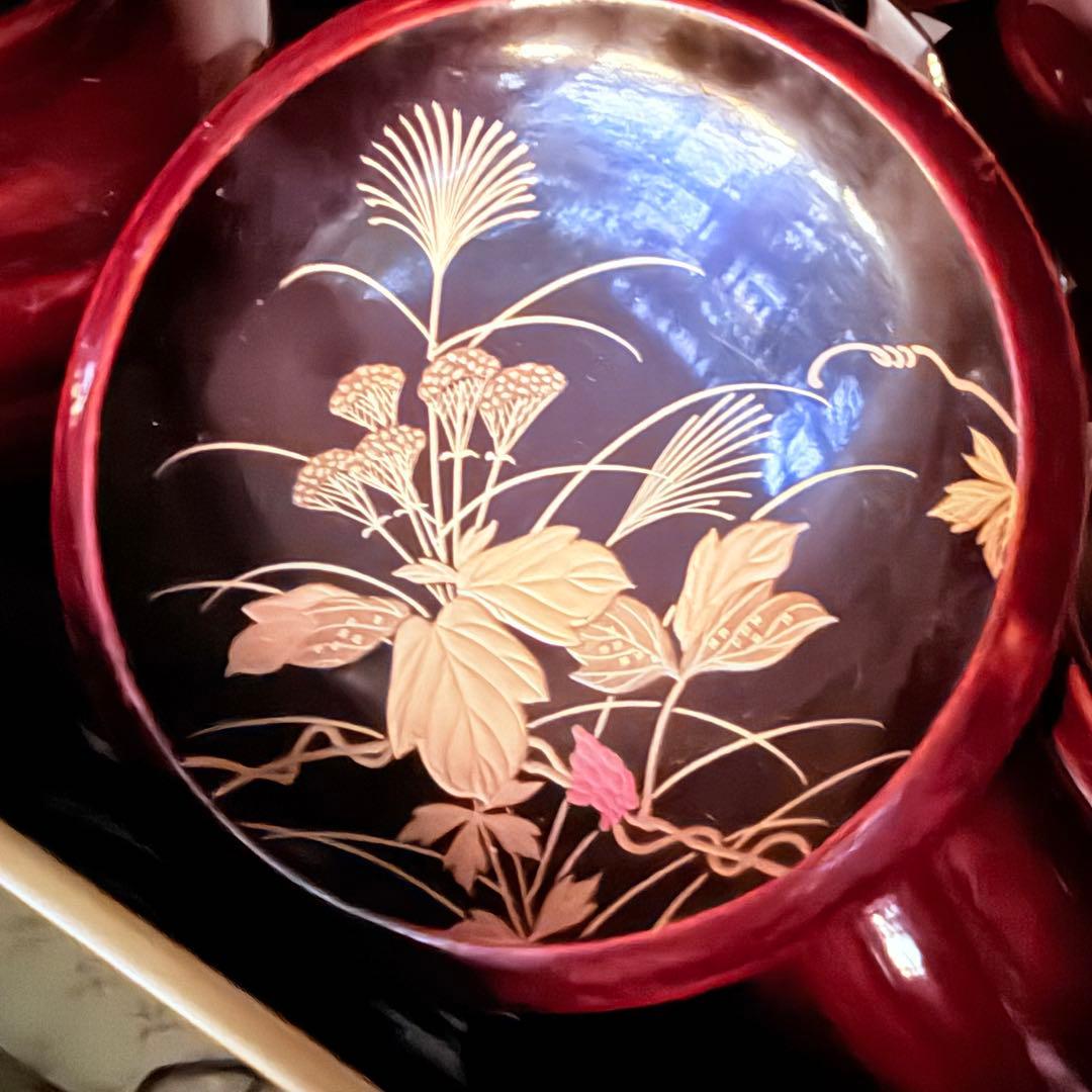 2244様感謝‼️感謝価格‼️超絶JAPAN蒔絵あけぼの❌黒 秋草蒔絵　茶懐石椀5客