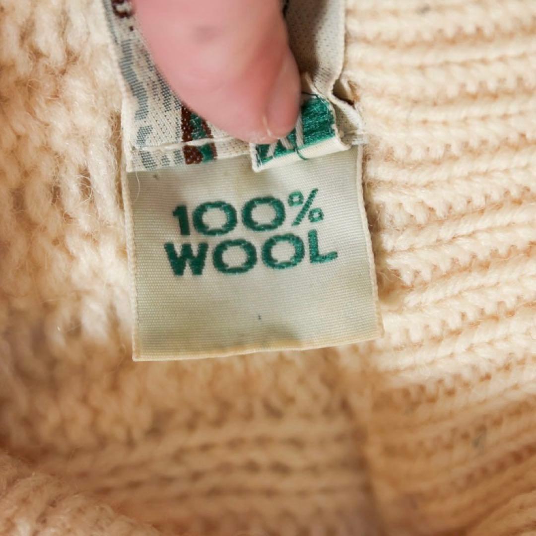 アイルランド製 アランクラフト ウールニット フィッシャーマン XL アイボリー