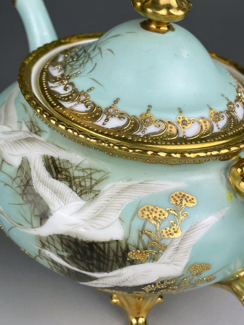 【訳あり】オールドノリタケ フライングスワン 脚付きティーポット ジュエル