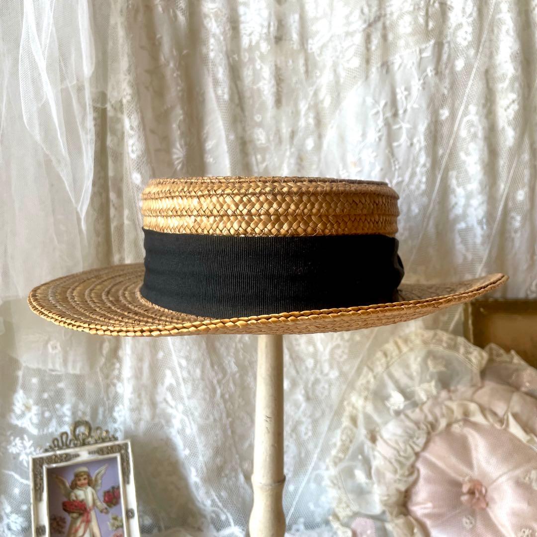 チャイルドハット　カンカン帽　フランスアンティークヴィンテージ　麦わら帽子