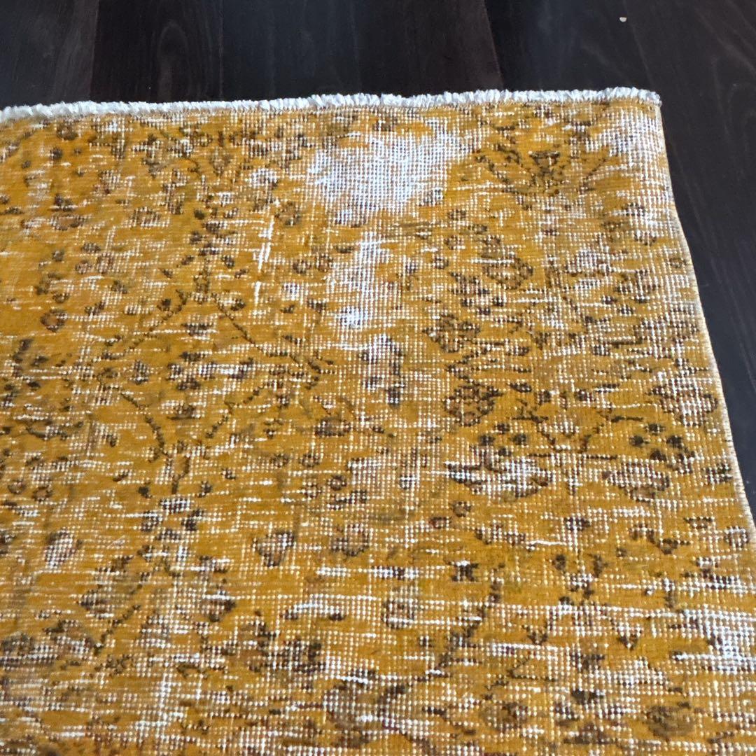 トルコ　オーバーダイ　ヴィンテージラグ　イエロー　シャビー