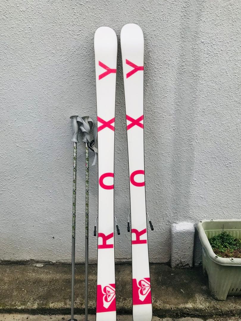 ☆レア☆roxy スキー板 150cm ＆ ビンディング ＆ ストック カモフラ
