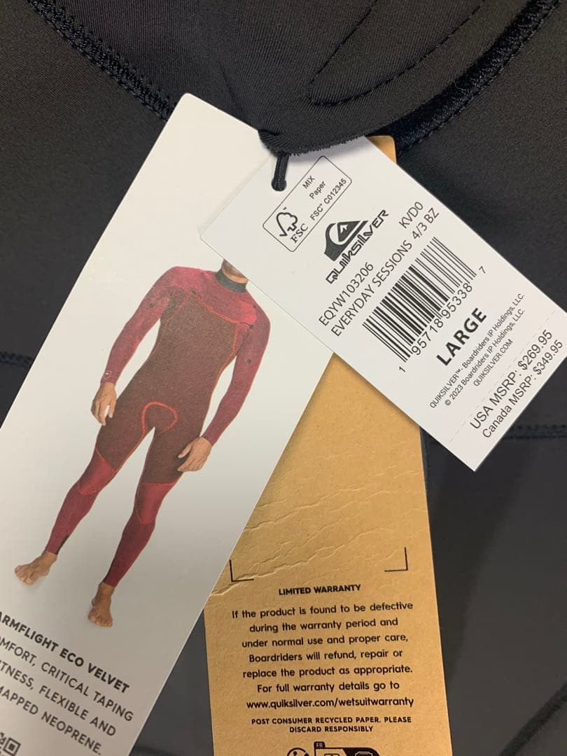 新品未使用！Quiksilver 4/3フルスーツ ブラック