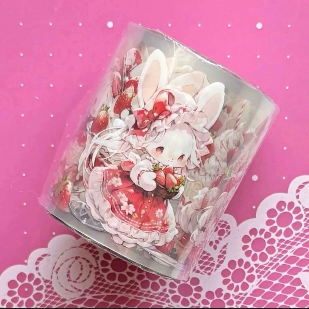 ♡SALE♡ 贝壳光 6cm×10m 慕斯兔兔 海外マステ イチゴ ウサギ