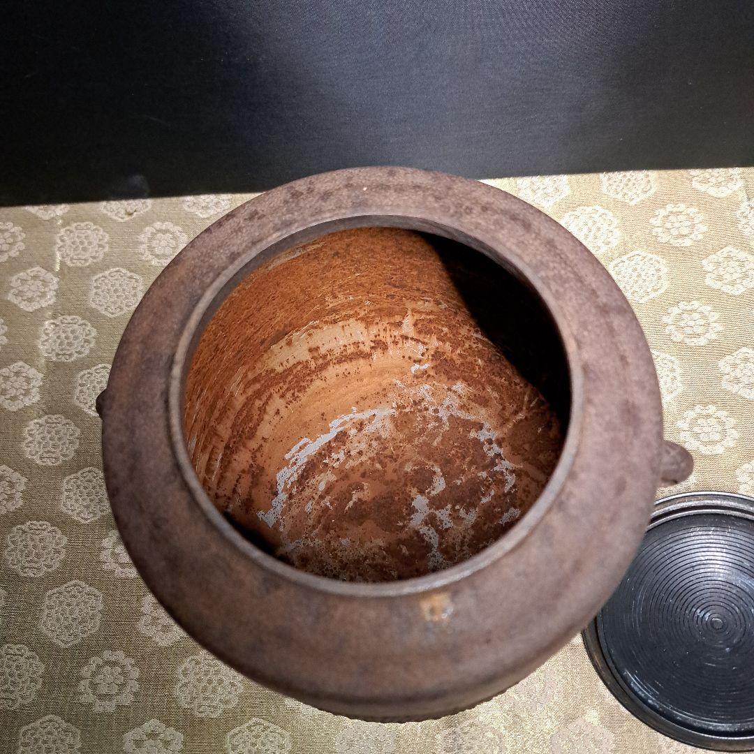 佐藤浄清造 筒釜 遠山霰紋 尻張筒釜 鐵鐡★B3A2