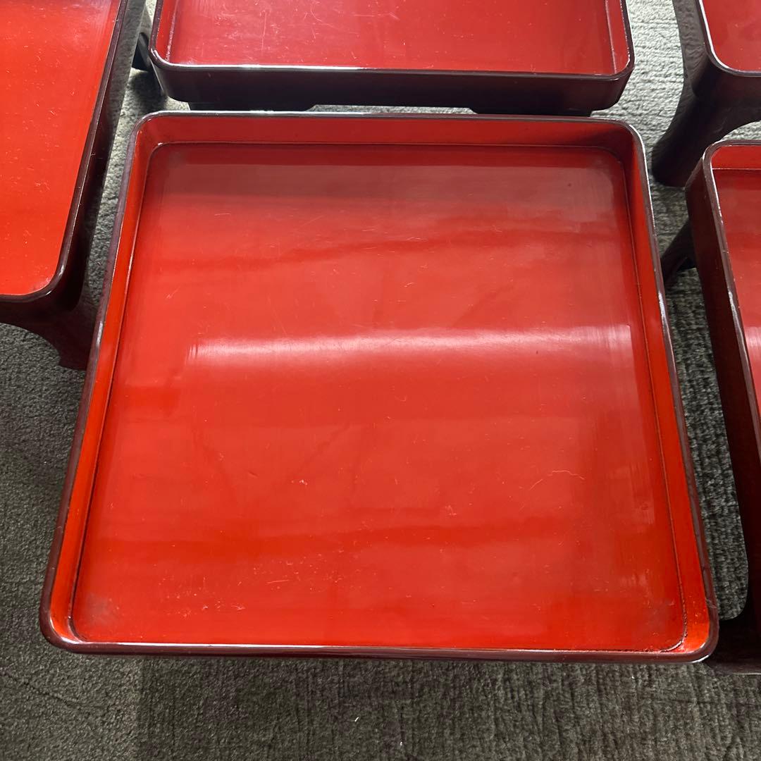 B 旧家 輪島塗 高脚膳 5客 時代漆器 専用木箱付き アンティーク き