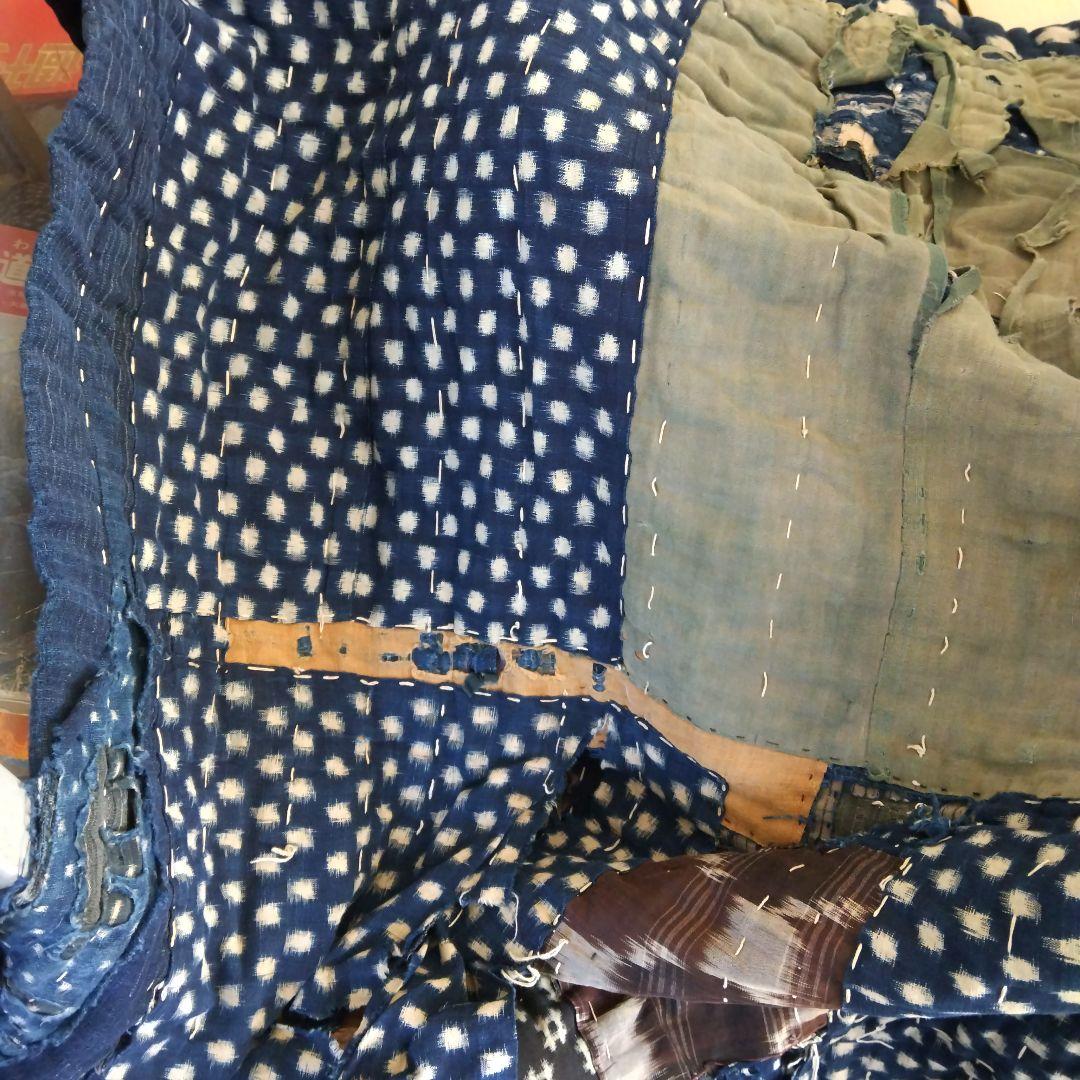藍色 ボロ布 綿 布団 敷物 大判 骨董品 ボロ布市 明治期