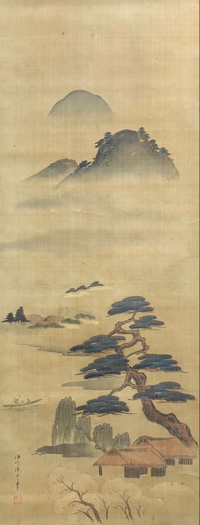 伊川院／狩野栄信　絹本　双幅　掛軸