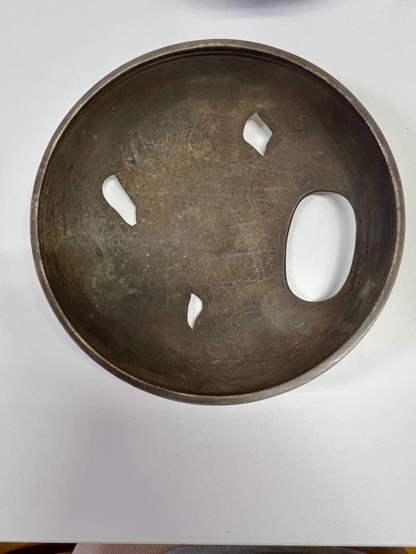 青銅製 茶釜 波と魚の彫刻