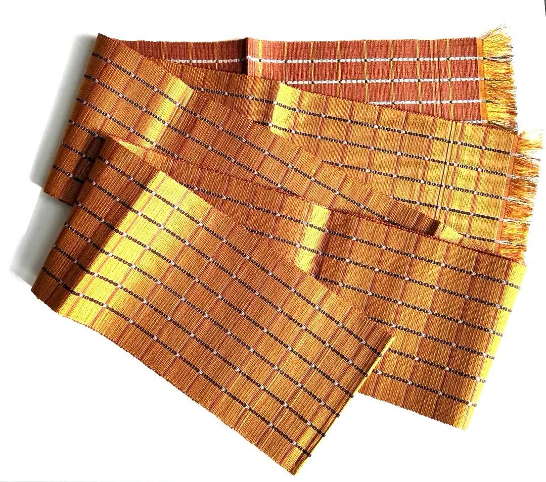 半幅帯♦︎本場黄八丈♦︎山吹色格子