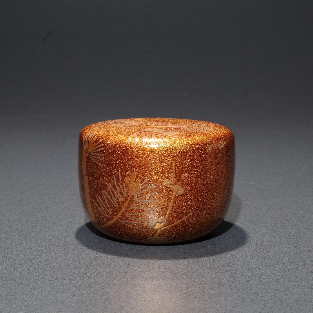 平棗　金蒔絵松梅　裏千家 鵬雲斎花押　桐箱入り　R1689