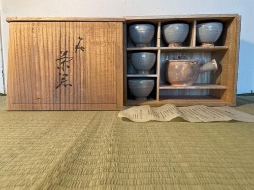 萩焼茶器揃 急須 茶注 湯呑 共箱付き　（玉佛山 野坂康起 ）