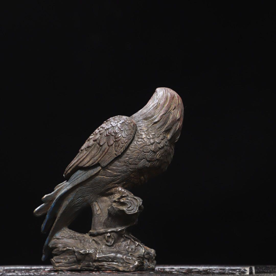 旧蔵　銅製　鹦鹉（インコ）／鷹意匠の香炉