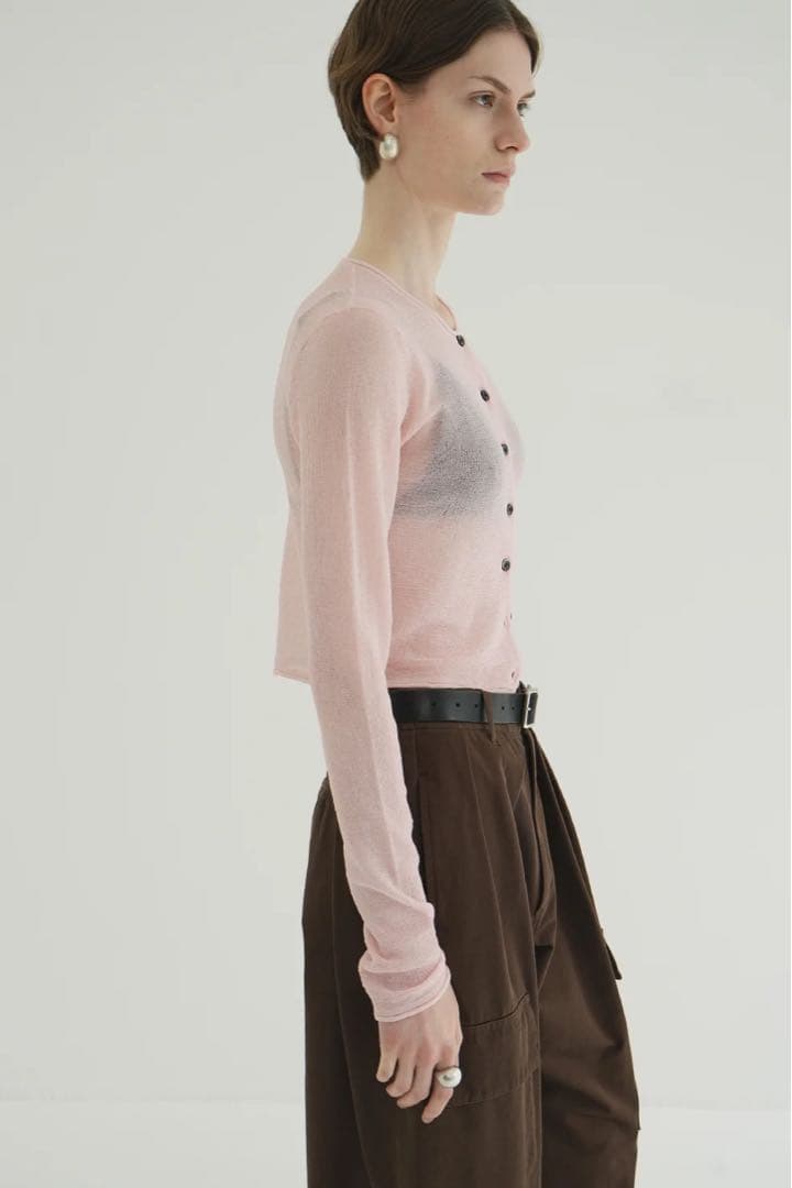 クラネ SHEER ROLLED EDGE KNIT CARDIGAN ピンク