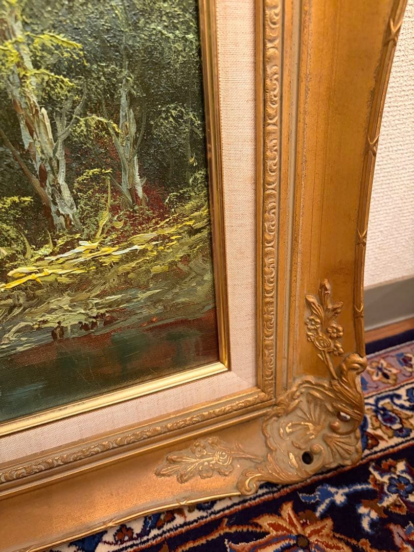 油彩画 F20号 アンティーク 山水風景画 額装