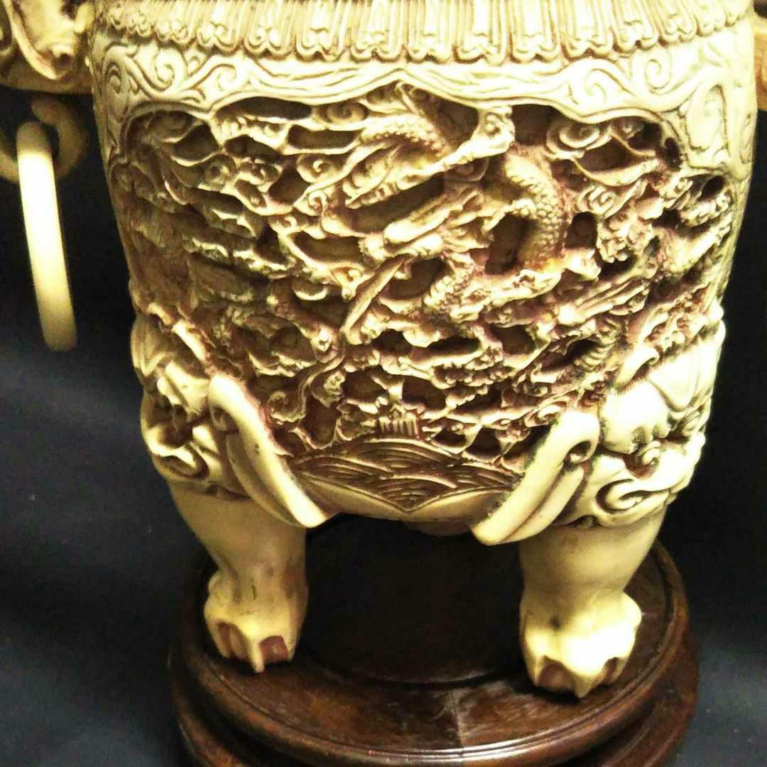 ※中国古美術/牙加彩龍紋獅子蓋香炉(底/蓋:乾隆年製)清代/