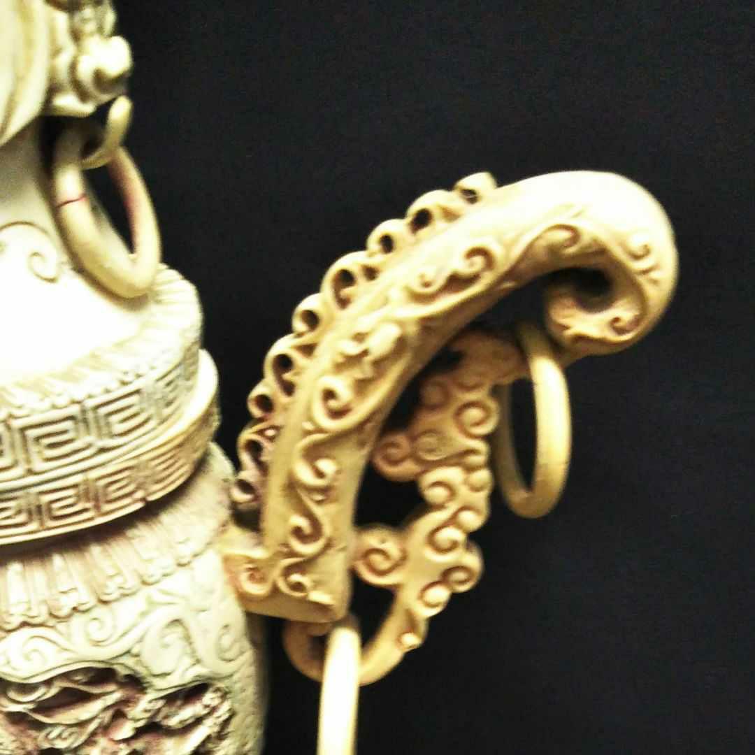 ※中国古美術/牙加彩龍紋獅子蓋香炉(底/蓋:乾隆年製)清代/