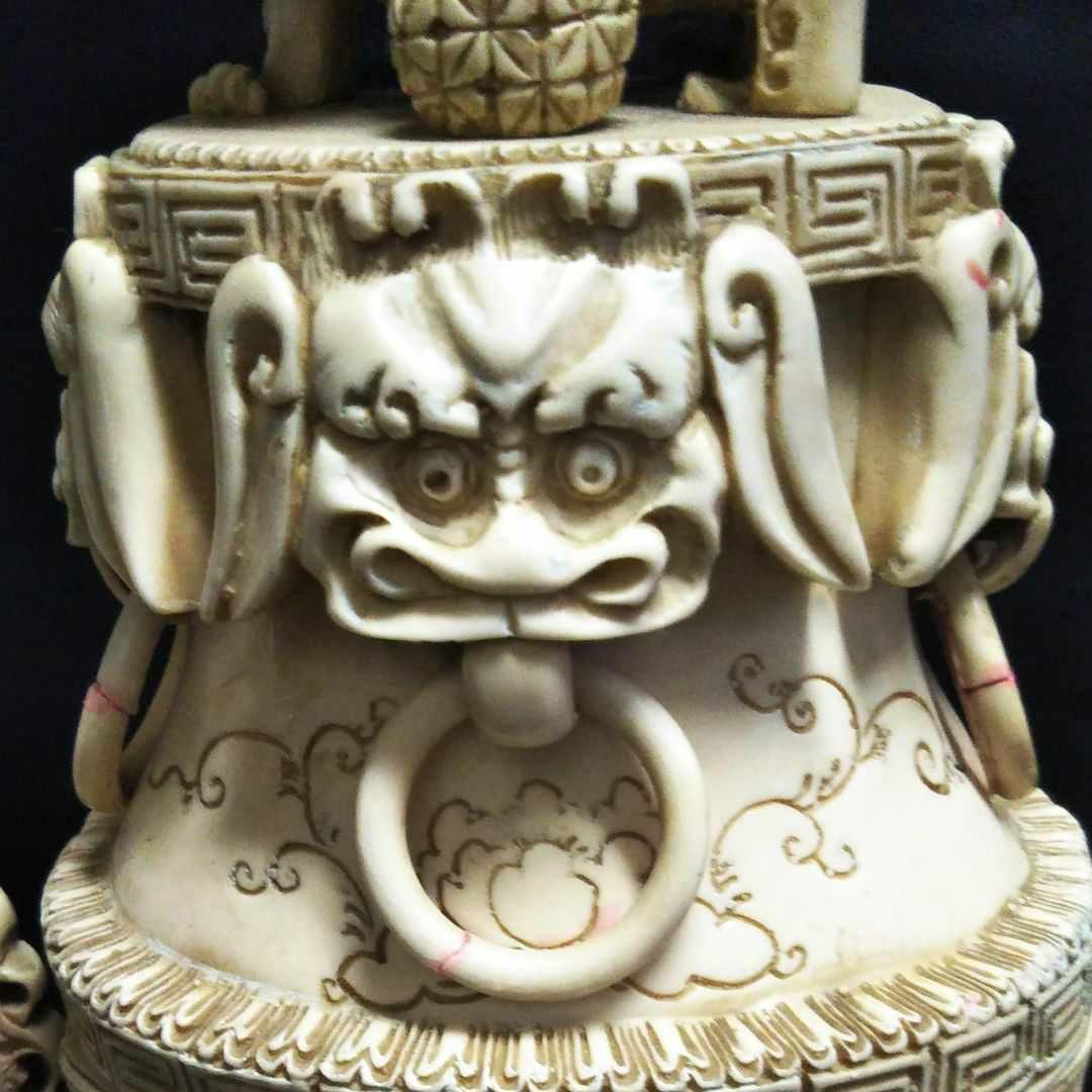 ※中国古美術/牙加彩龍紋獅子蓋香炉(底/蓋:乾隆年製)清代/