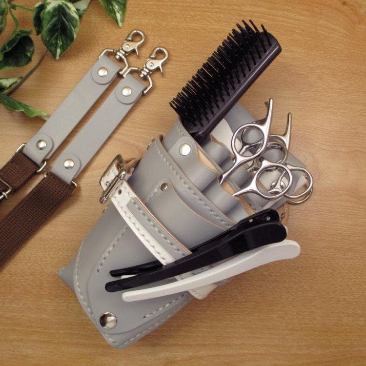 ライトグレー＆ホワイト　６丁差し　本革シザーケース　SCA-150/CHB