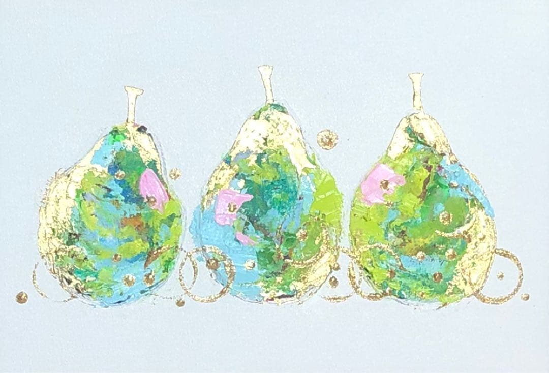 【クローゼット】油絵　原画　一点物　北欧　フルーツ　洋梨　SM 金魚　M8