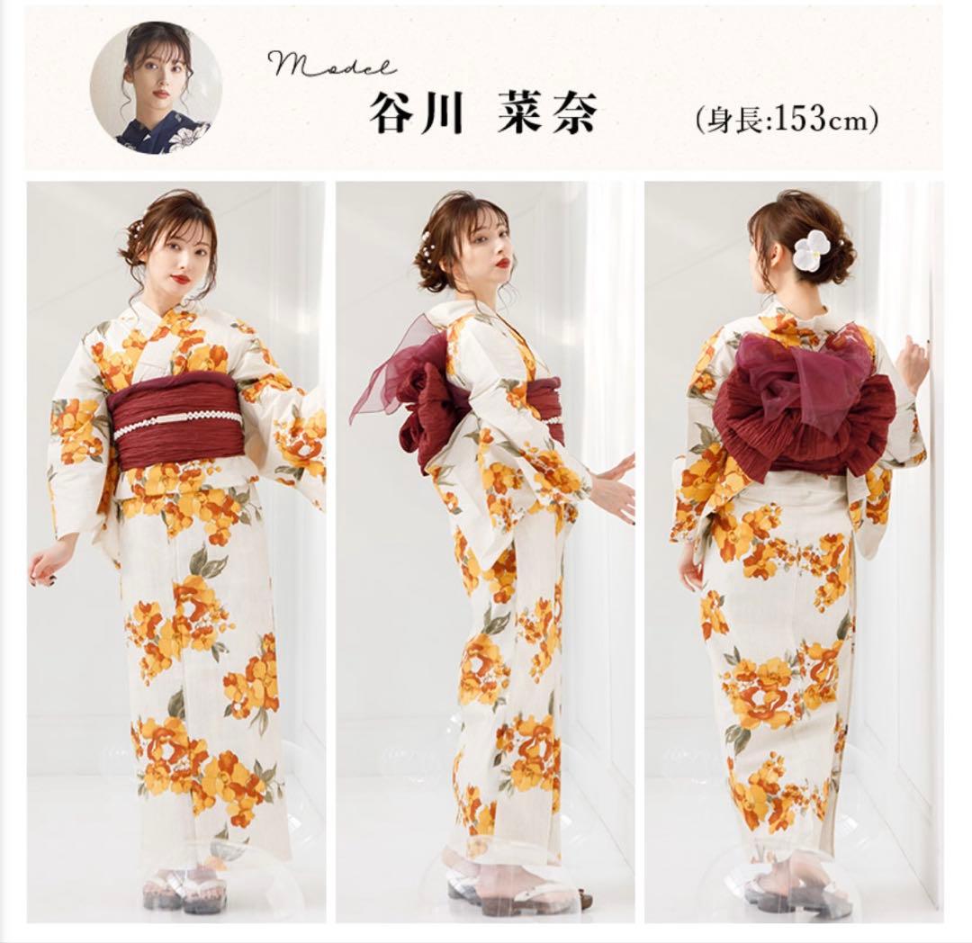 Dita 浴衣 セット 大正ロマン椿寄せ オレンジ 暖色 フリーサイズ グレース