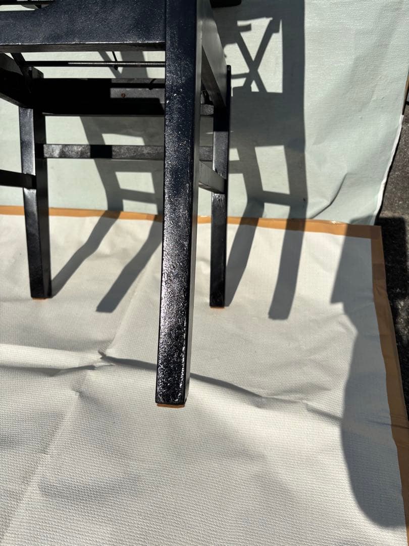 背もたれ付ピアノ椅子　足部フェルト付き　座面新品比較的きれい　スラットバック椅子