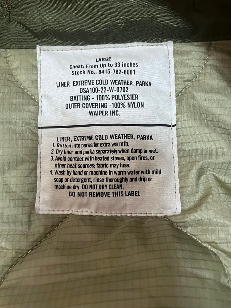WAIPER.inc 米軍 M-65 フィッシュテールパーカー LARGE