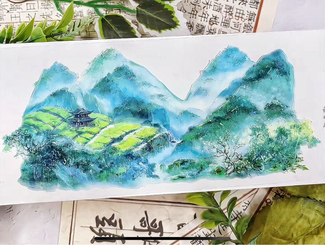 【8752】海外　マステ　3/5/巻売り　貝殻光カッティング　風景