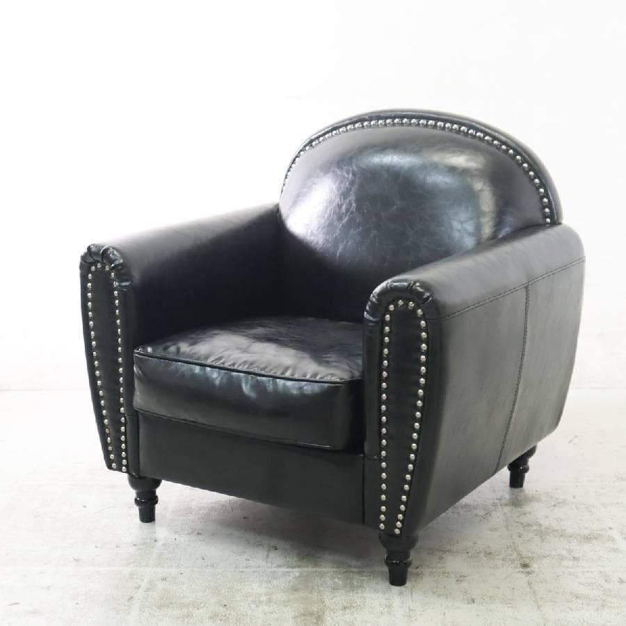 ヴィンセントコレクション シングルソファ ブラック 鋲打ち 英国アンティーク調