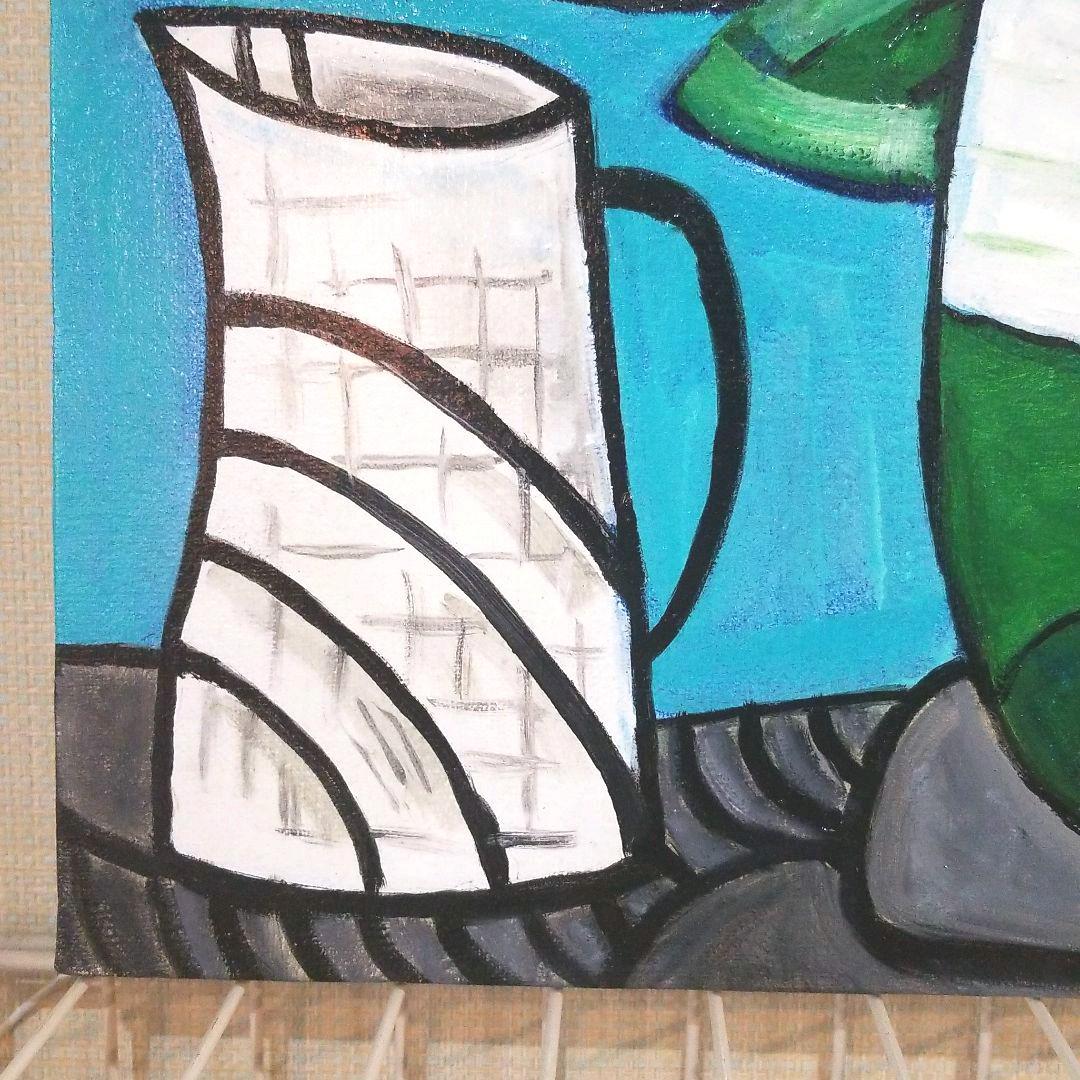 油絵　あじさいを差したテーブル