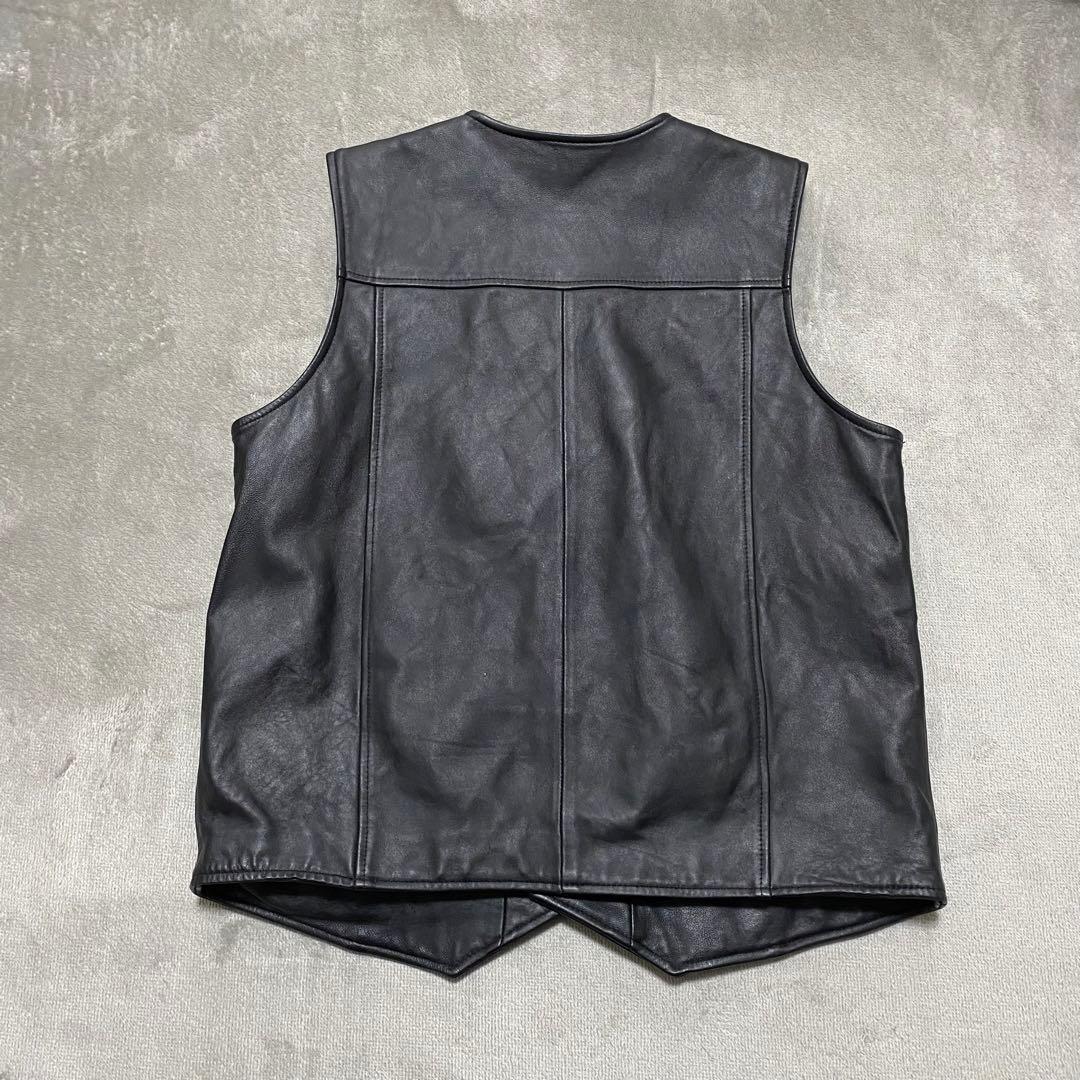 WILSONS LEATHER 本革 レザーベストLブラック シンプル メンズ