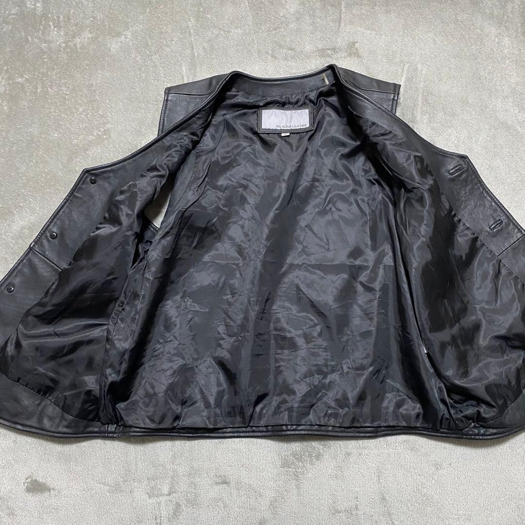 WILSONS LEATHER 本革 レザーベストLブラック シンプル メンズ