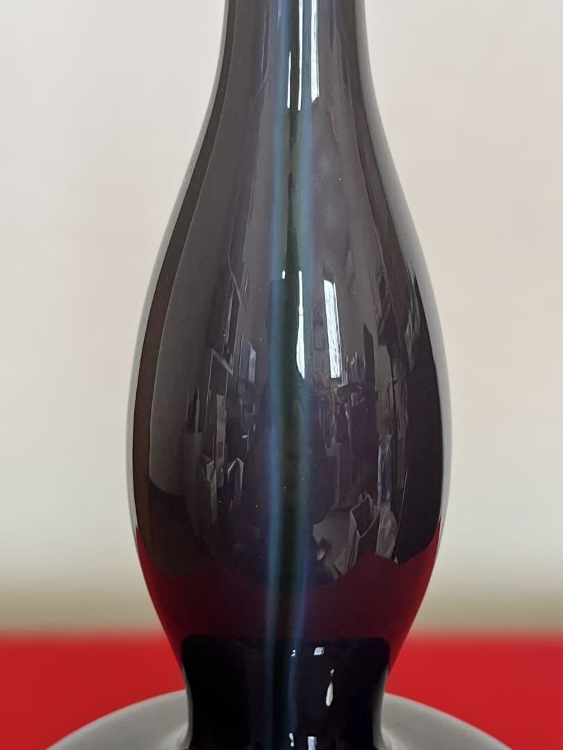 三代 徳田八十吉（正彦銘）深厚釉 瓢型 線文 花生 約29.5㎝ T306