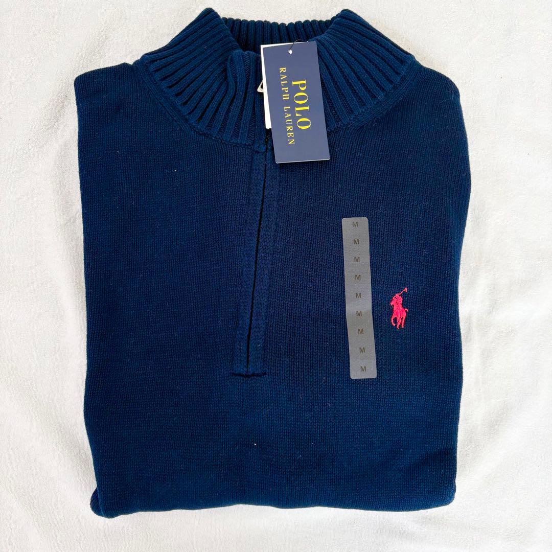 新品 ポロラルフローレン ハーフジップ ニット M 紺 ネイビー
