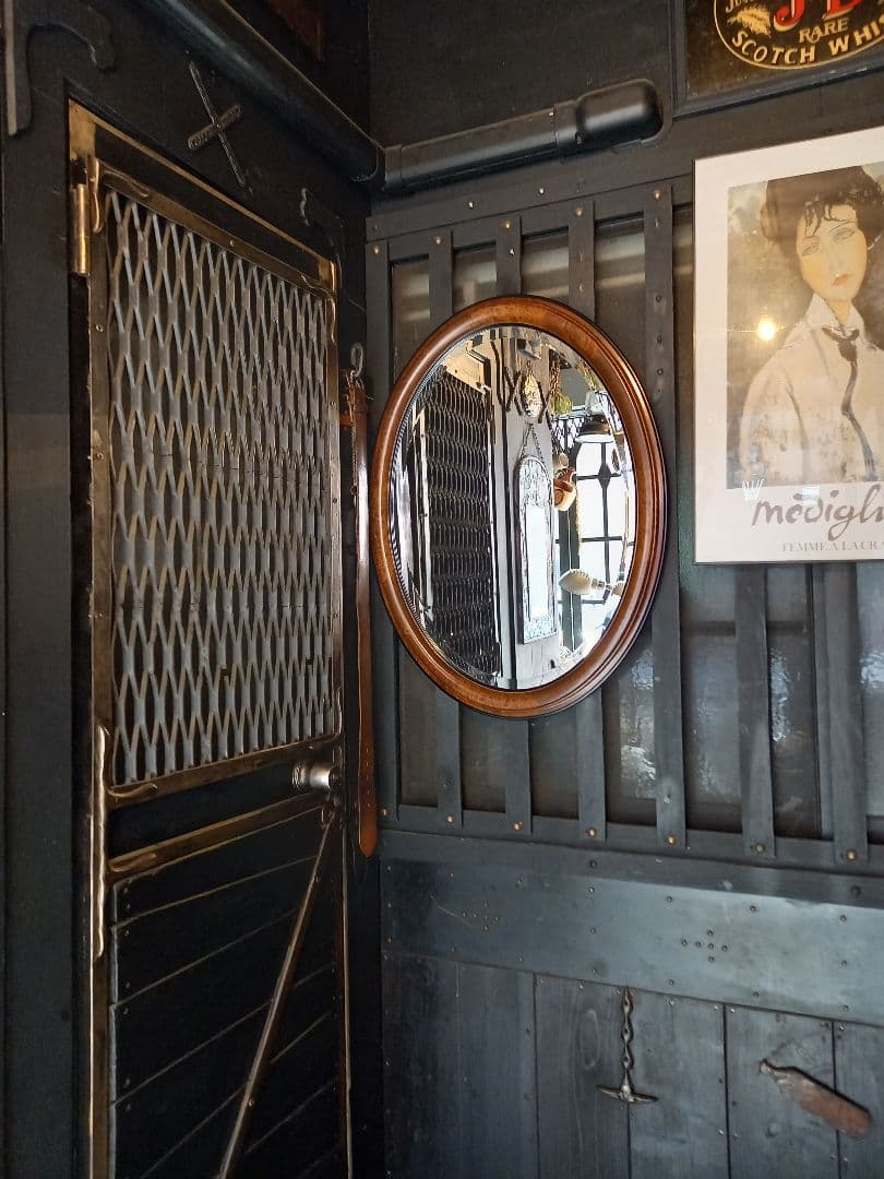 イタリア製　ヴィンテージ　大型　オーバル　ウッド　壁掛け鏡　ウォール　ミラー