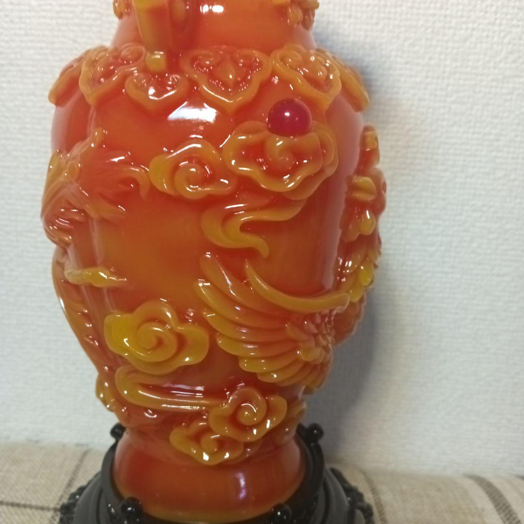 中国美術 朱色の龍の彫刻と鳳凰の彫刻 置物 風水アイテム