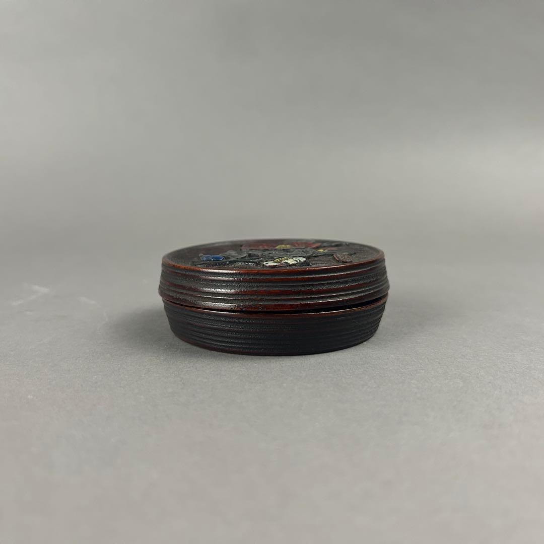 漆器椿梅花香合 初代象谷作　茶道具　骨董　彫刻
