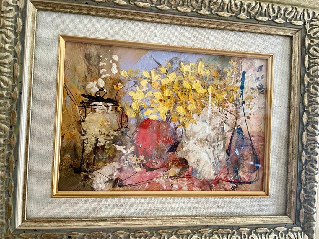 新品同様 池田秀郎 油彩原画 直筆サイン 豪華額装 SM 花 箱入り