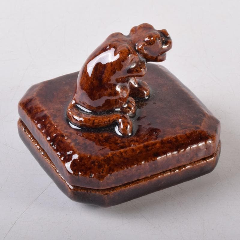 茶道具　大樋焼　松寿造　飴釉　寅香合　書付　共箱　V　8084