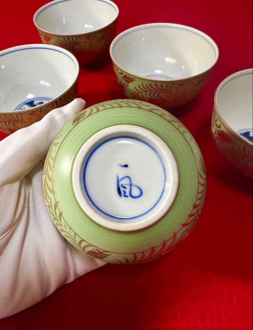 希少 金彩 清水焼 北本陶玉窯 三代暁雲【一風】作 茶碗5客 茶道具