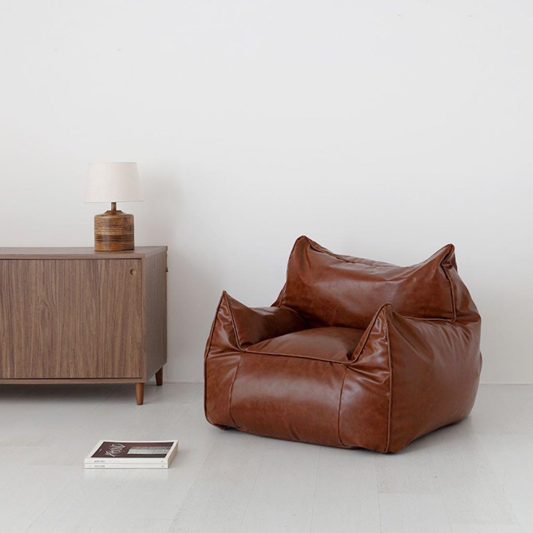 韓国ソファ　一人掛け　合皮レザー　ビーズクッション